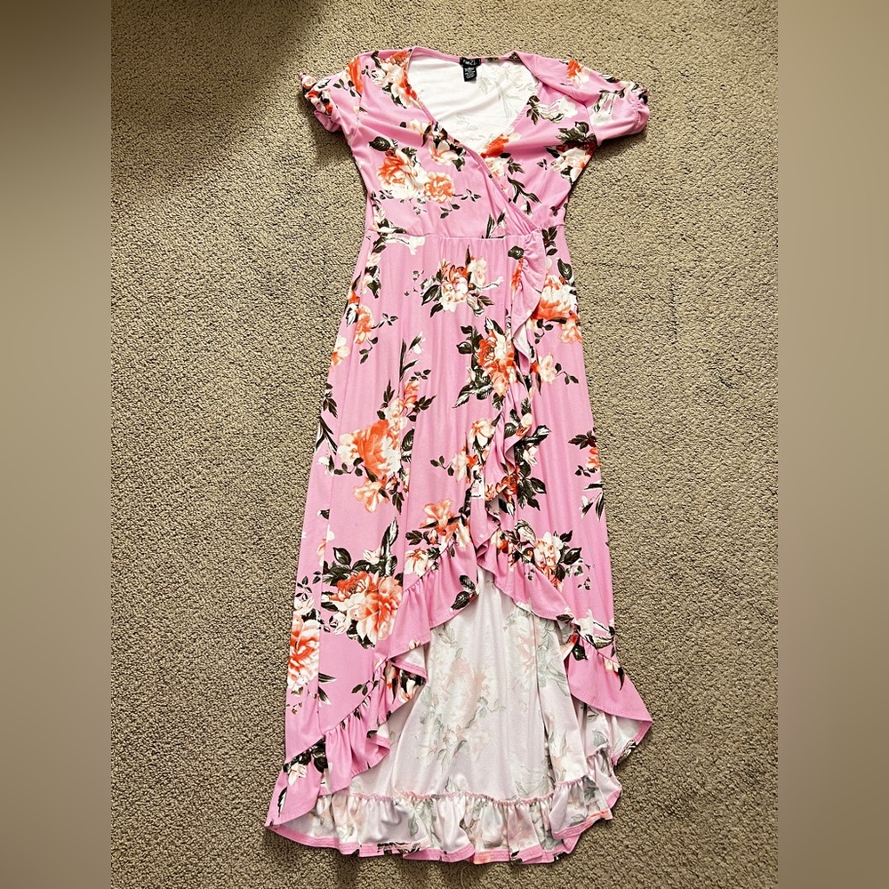 Pink floral high low dress